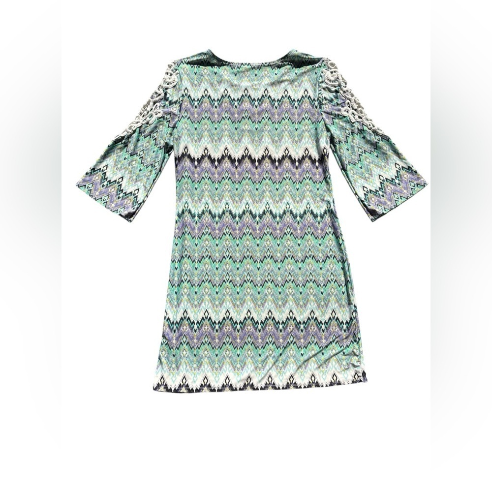 Tacera Green and Purple Chevron Long Sleeve Dress - Picture 6 of 7